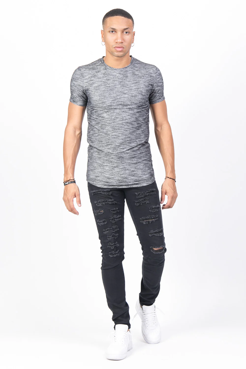 T-shirt moulant texturé noir - Image 4