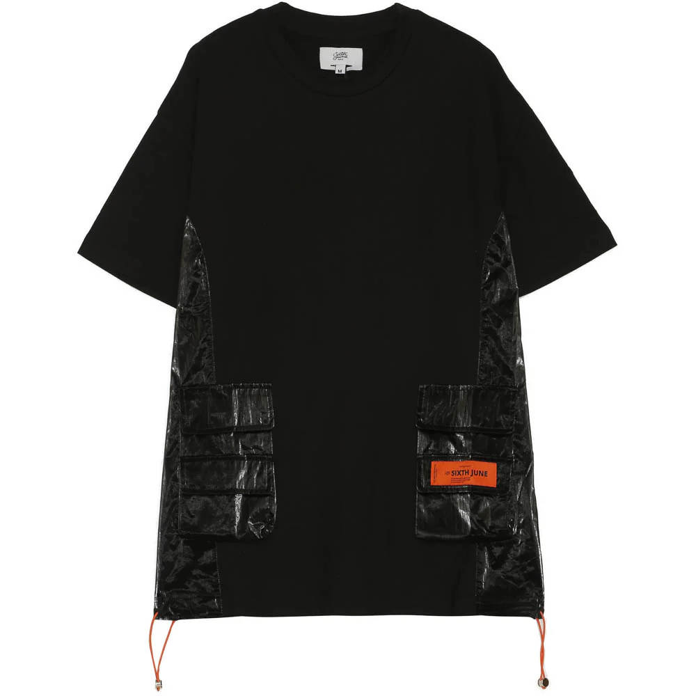 T-shirt multi-poches brillantes noir