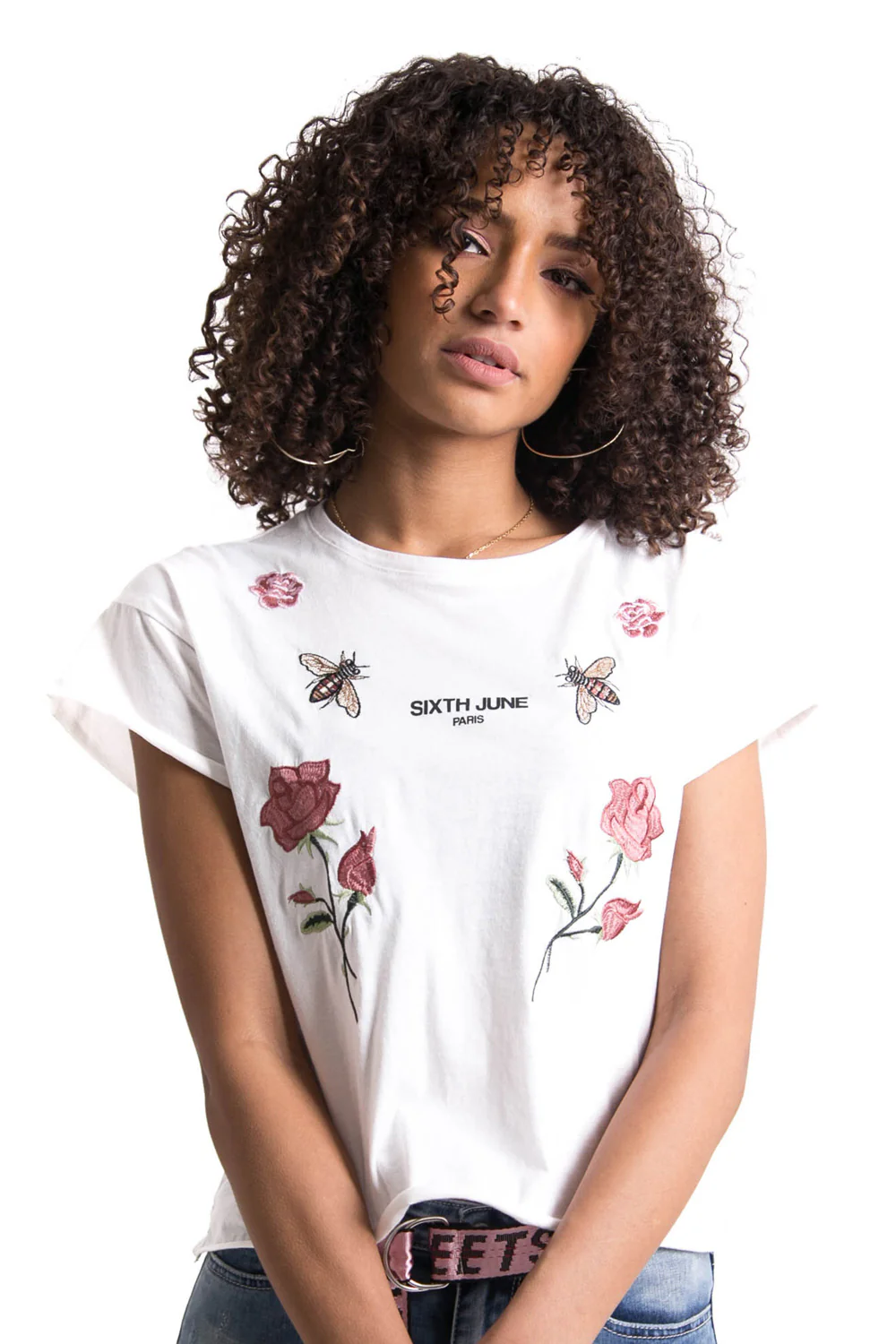 T-shirt ouvert roses guêpes blanc - Image 2