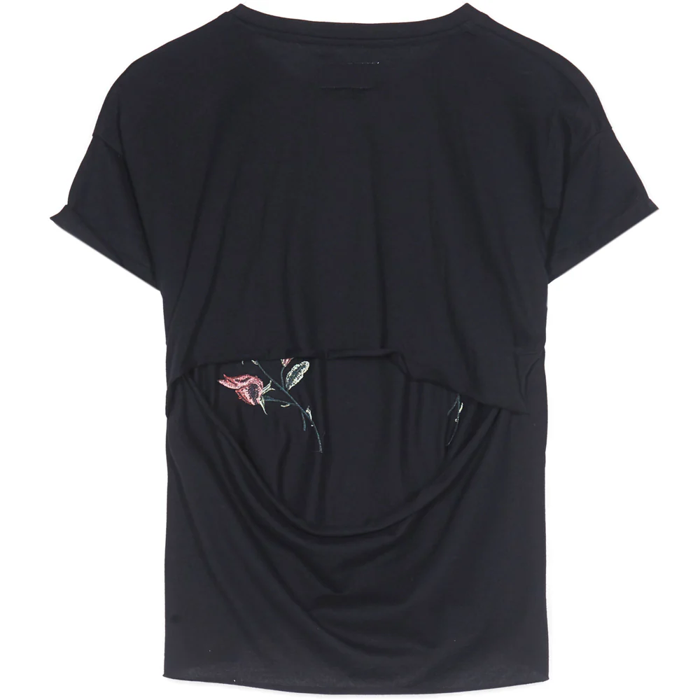T-shirt ouvert roses guêpes noir - Image 6