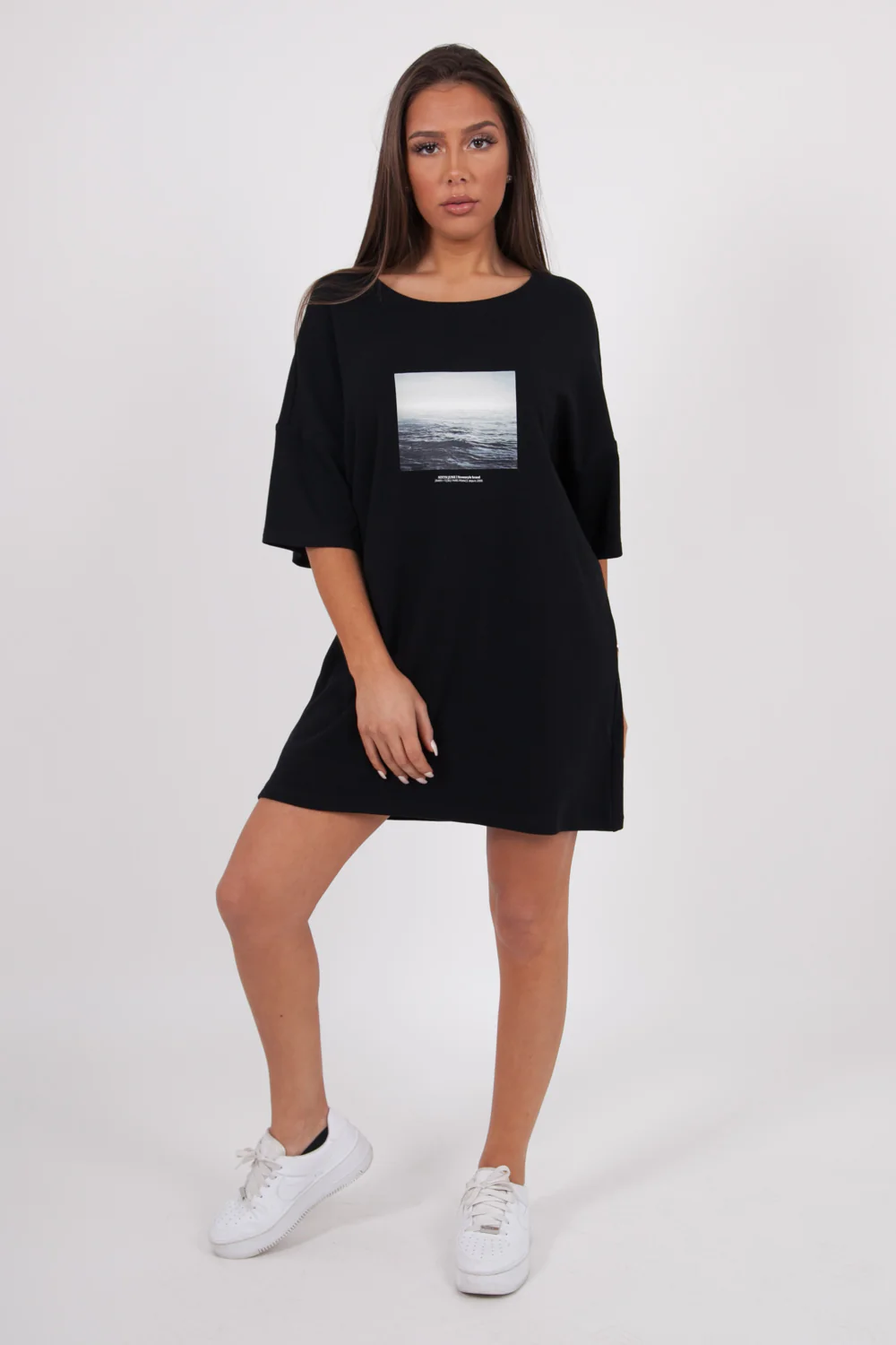 Robe t-shirt oversize imprimé océan noir - Image 5