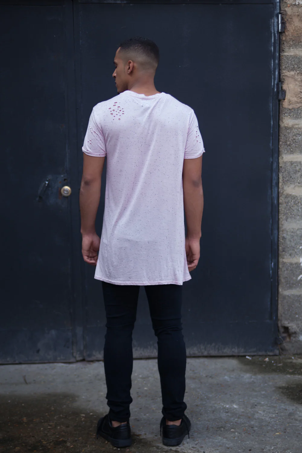 T-shirt oversize moucheté destroy rose M2222VTS - Image 4