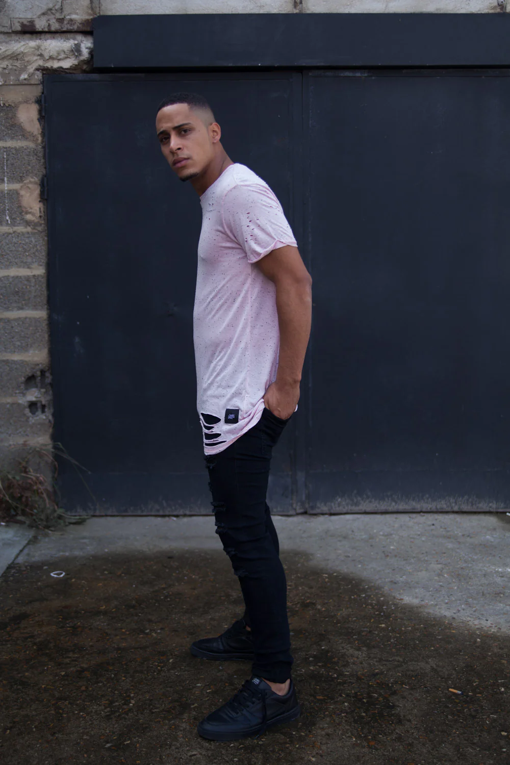 T-shirt oversize moucheté destroy rose M2222VTS - Image 6