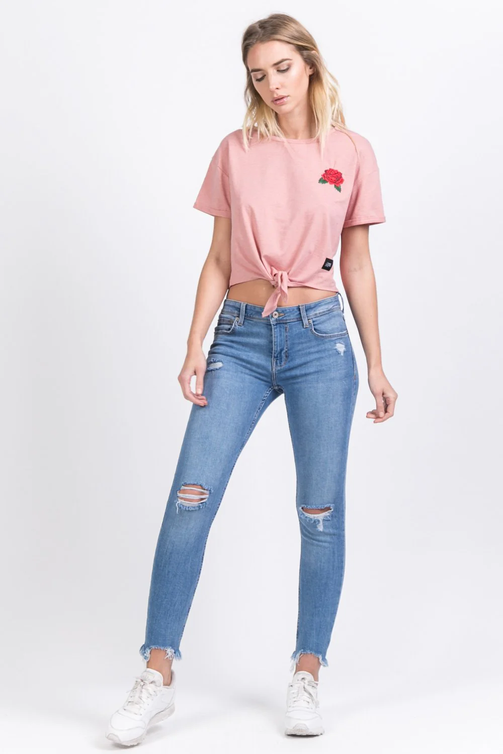 T-shirt patch poitrine à nouer rose - Image 2