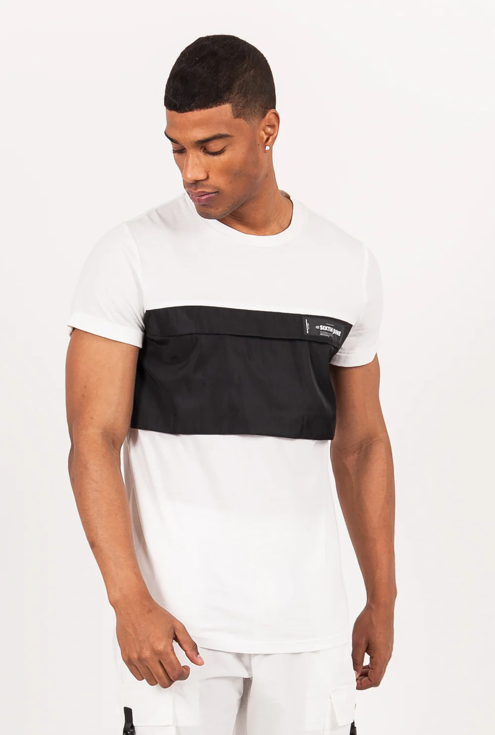 T-shirt bicolore poche centrale blanc - Image 2