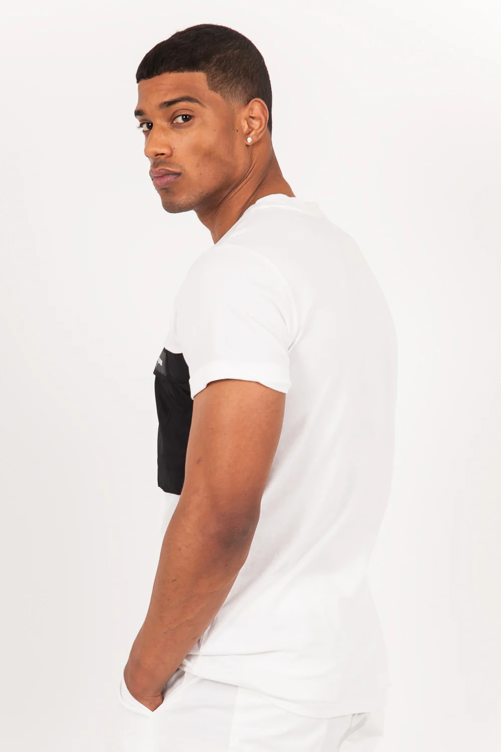 T-shirt bicolore poche centrale blanc - Image 4