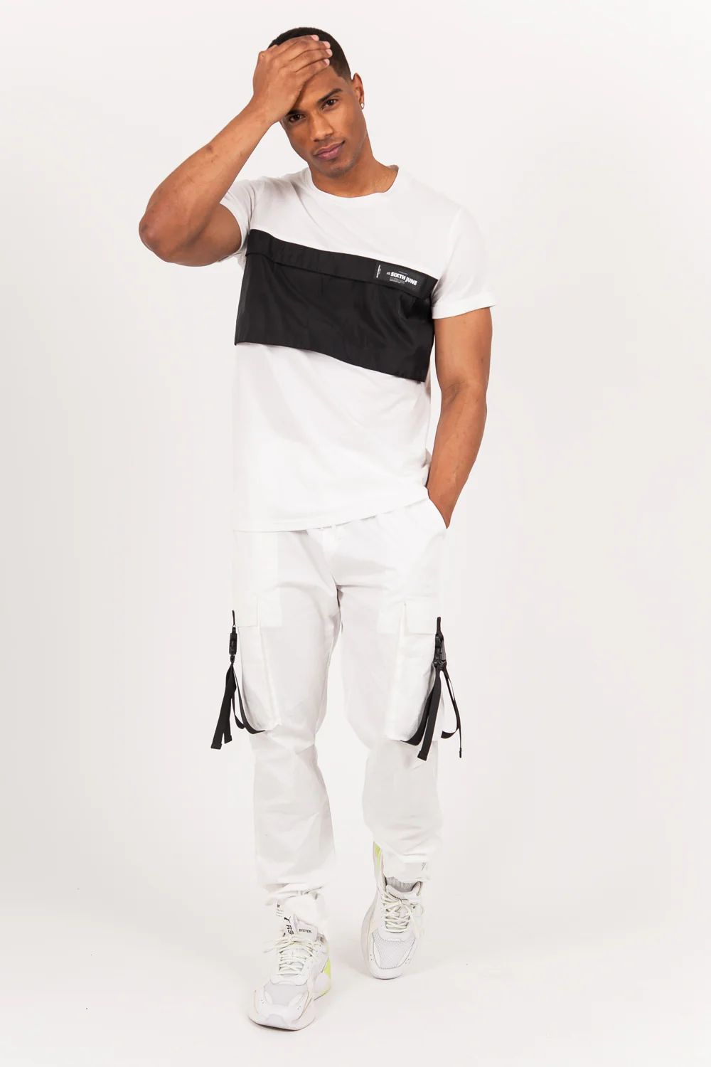 T-shirt bicolore poche centrale blanc - Image 6