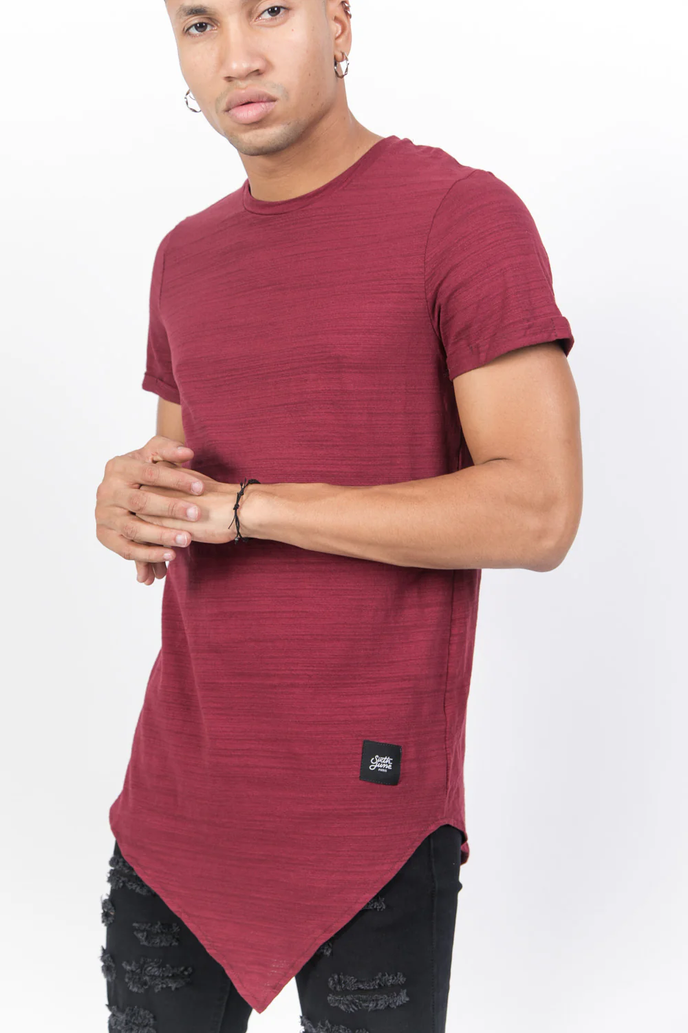 T-shirt pointe texturé bordeaux - Image 6