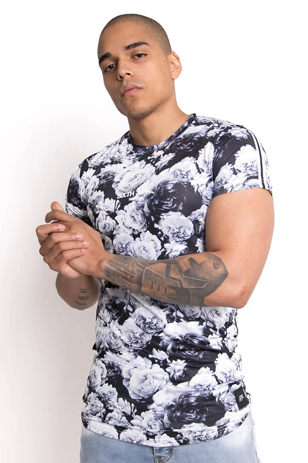 T-shirt roses satin blanc noir - Image 2