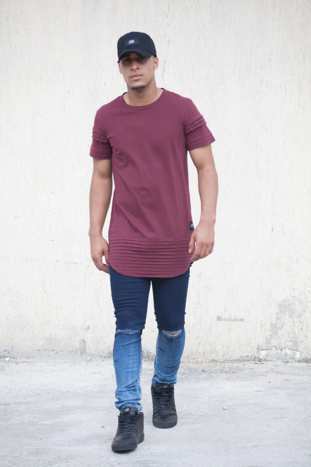 T-shirt bandes relief bordeaux 2125C - Image 2