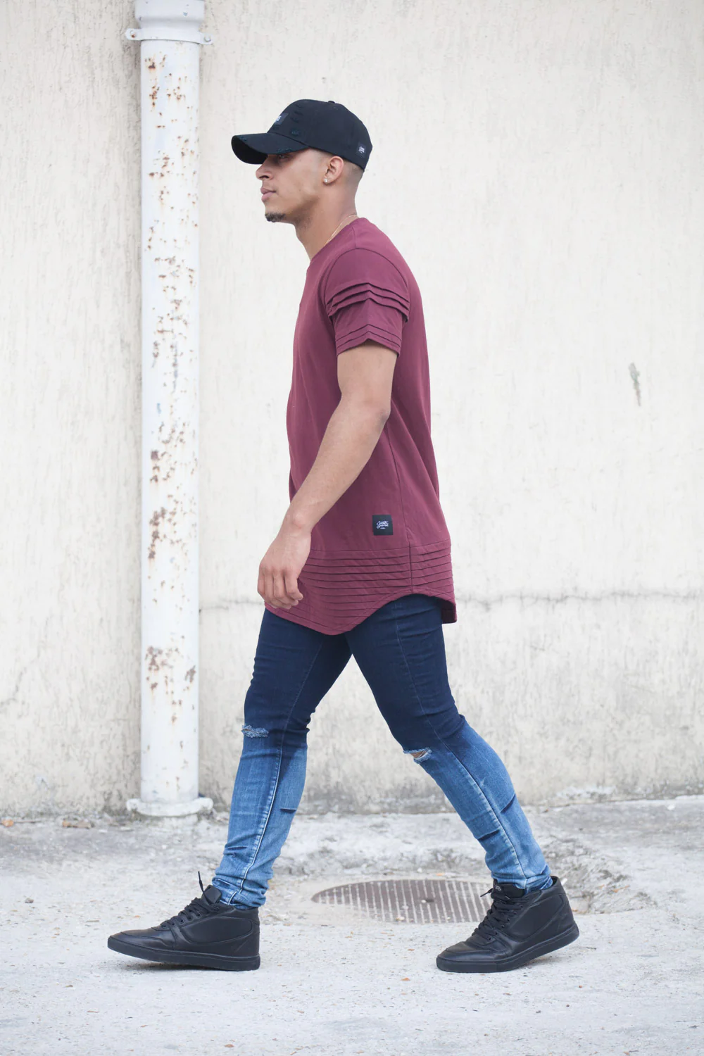 T-shirt bandes relief bordeaux 2125C - Image 4