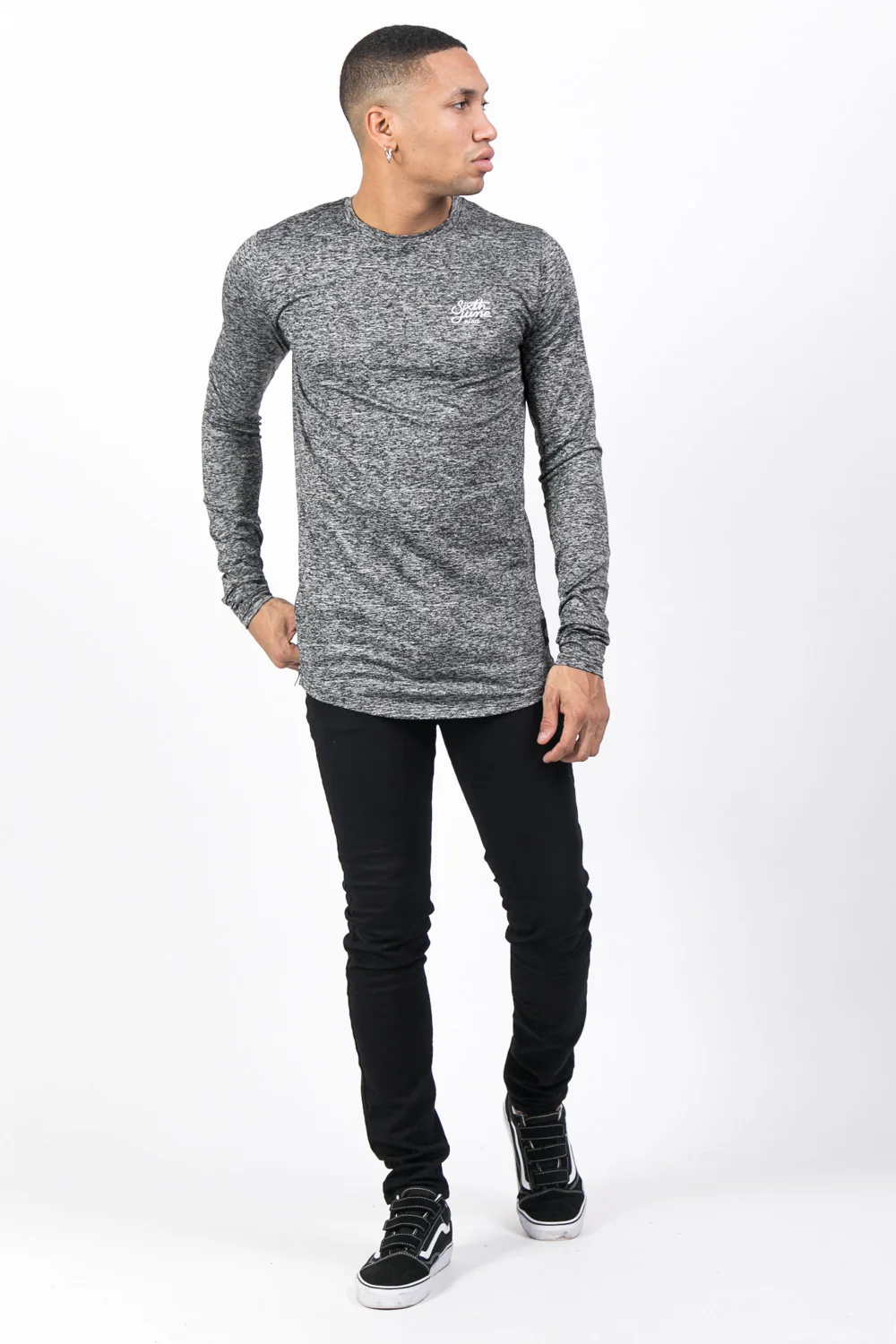 T-shirt stretch chiné manches longues gris foncé - Image 2
