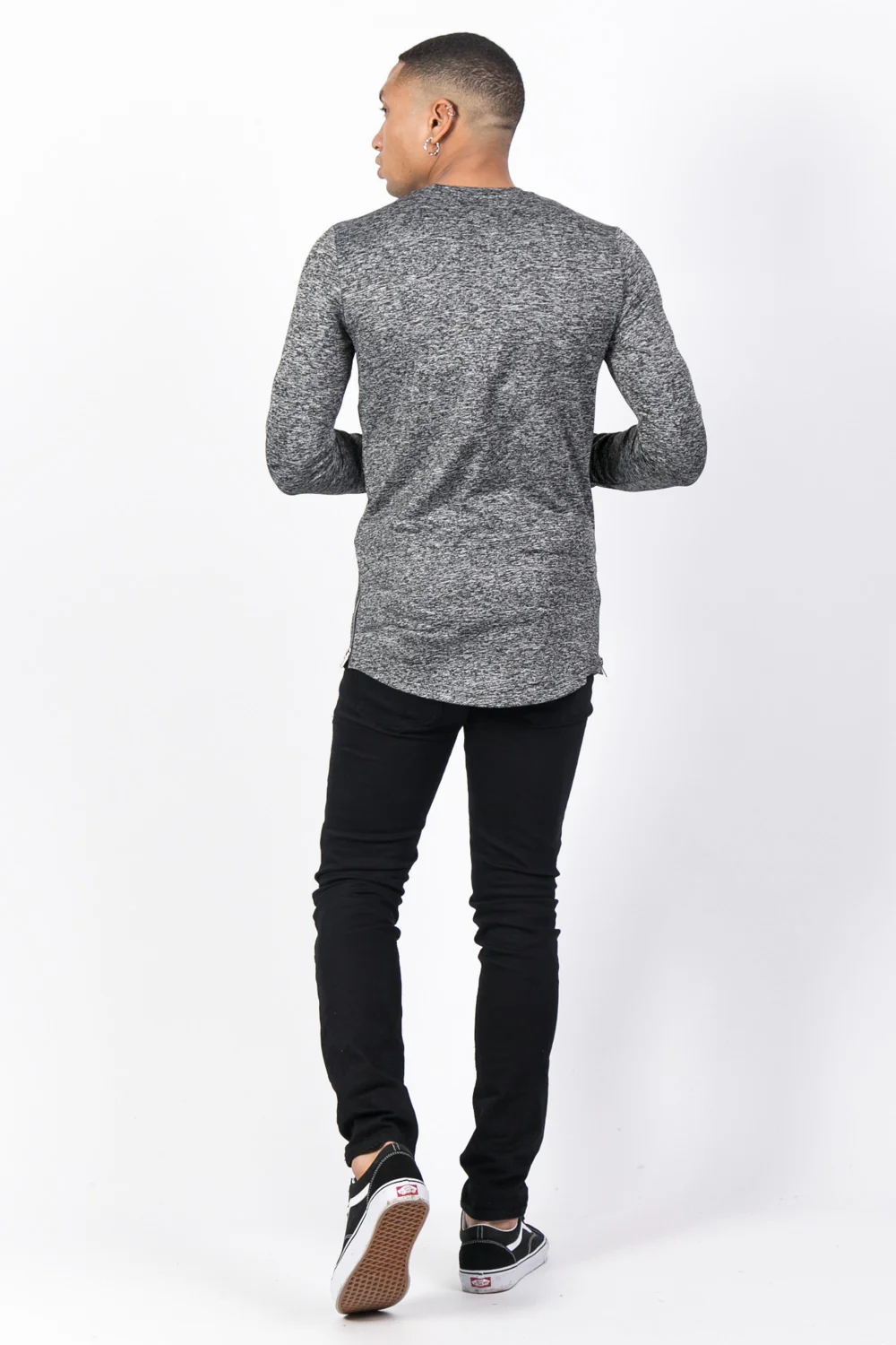 T-shirt stretch chiné manches longues gris foncé - Image 3