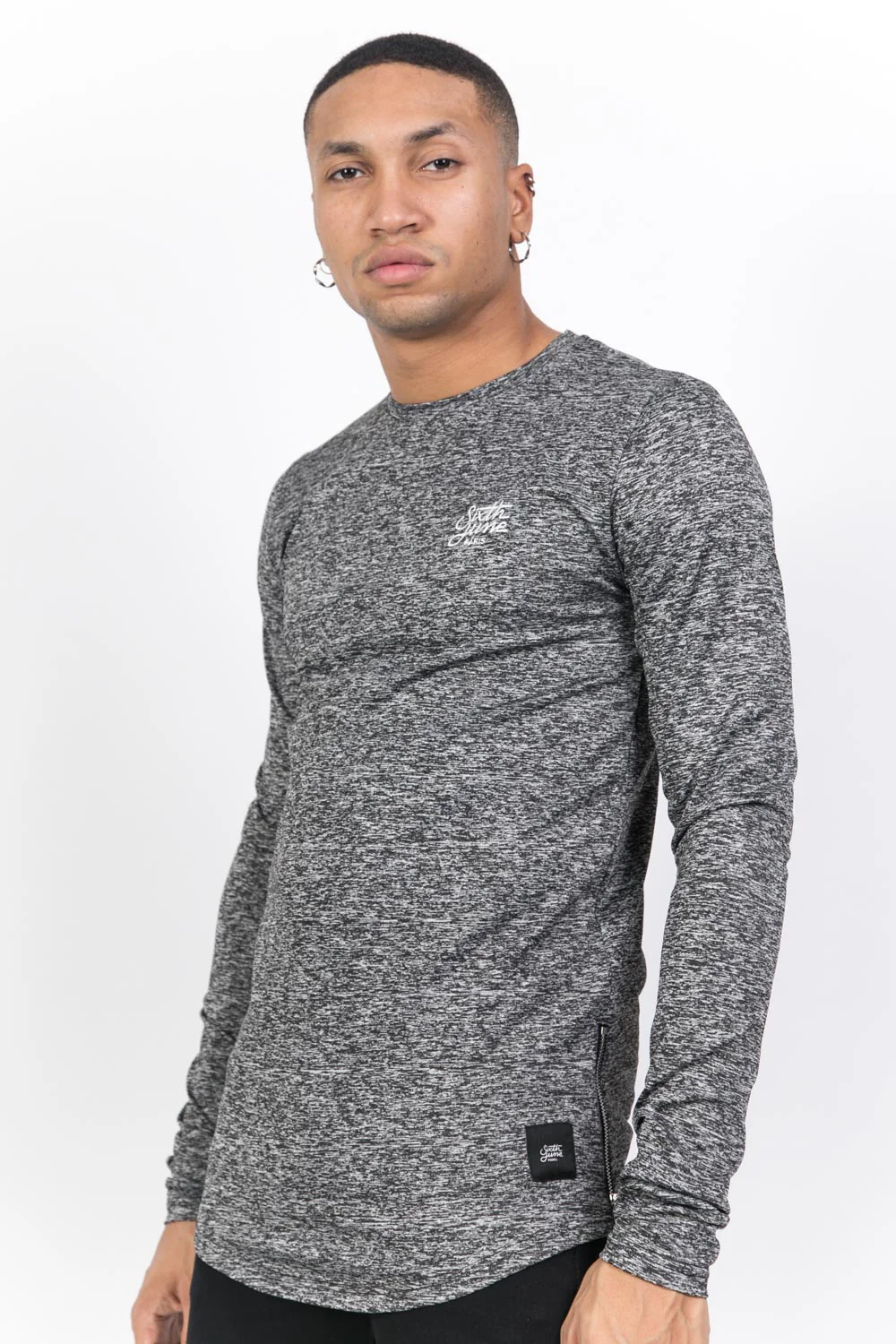 T-shirt stretch chiné manches longues gris foncé - Image 5