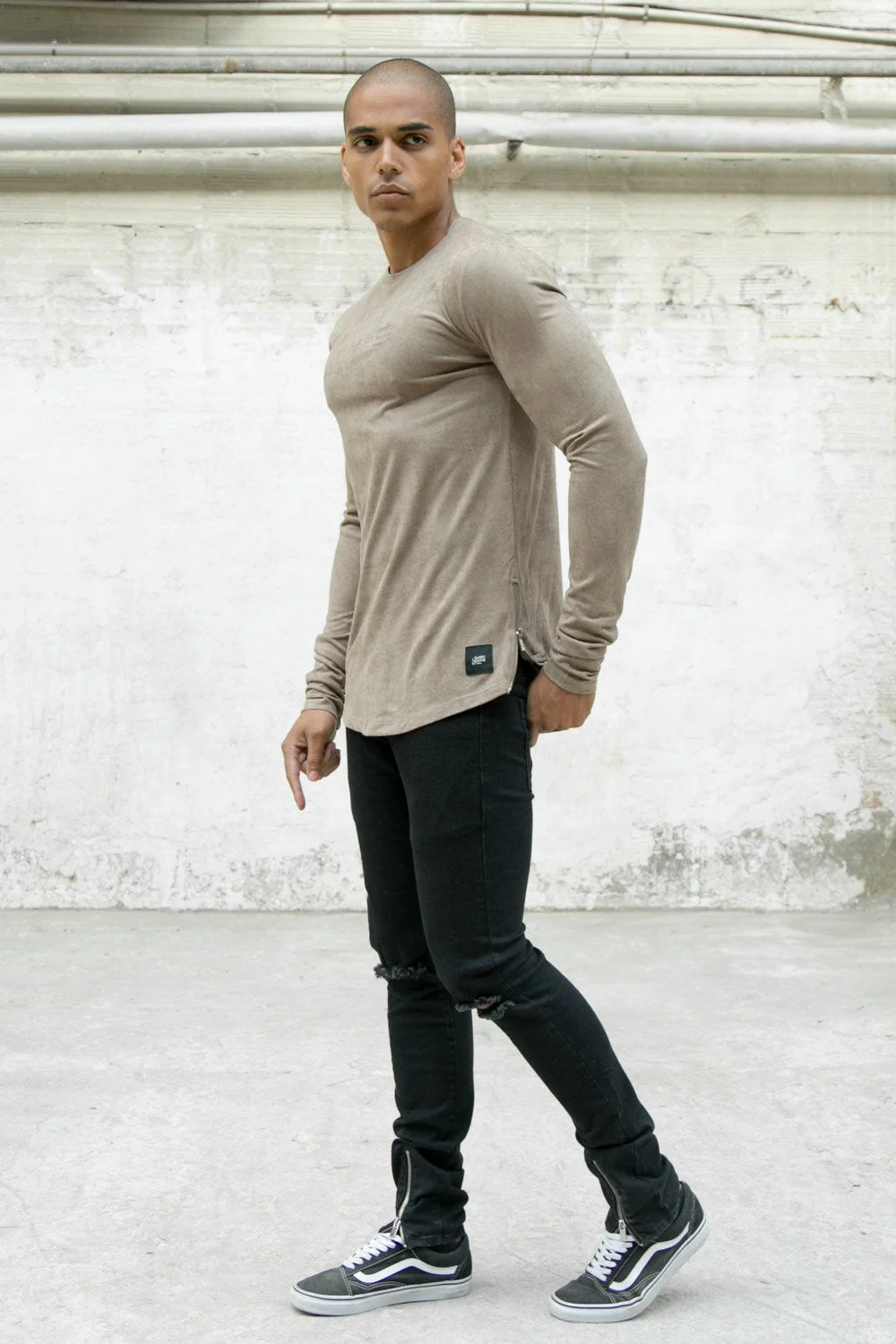 T-shirt suédé zips logo taupe - Image 3