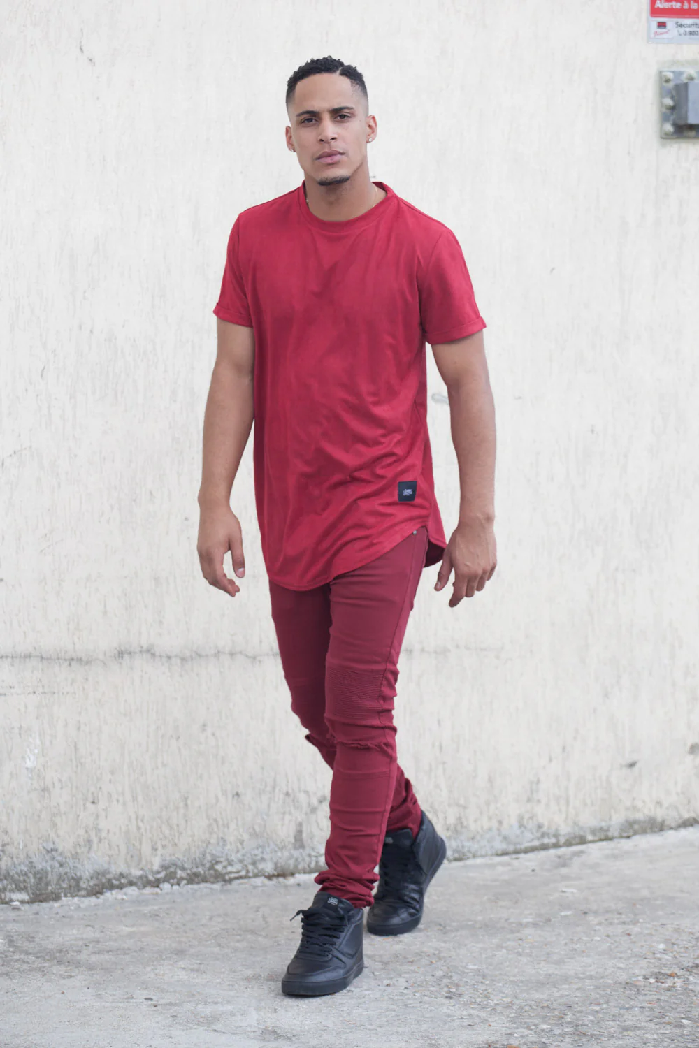 T-shirt suédine oversize bordeaux 1925V - Image 2