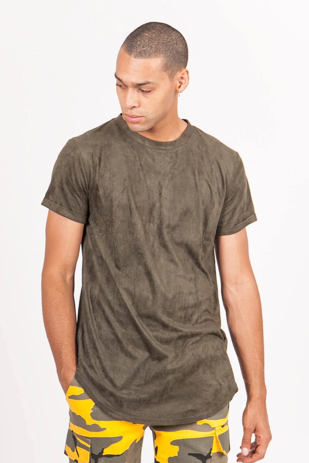 T-shirt suédine oversize kaki 1925V - Image 2