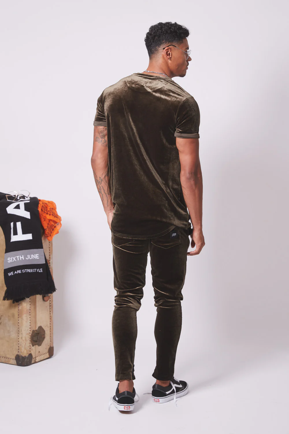 T-shirt tissu velours long kaki - Image 3