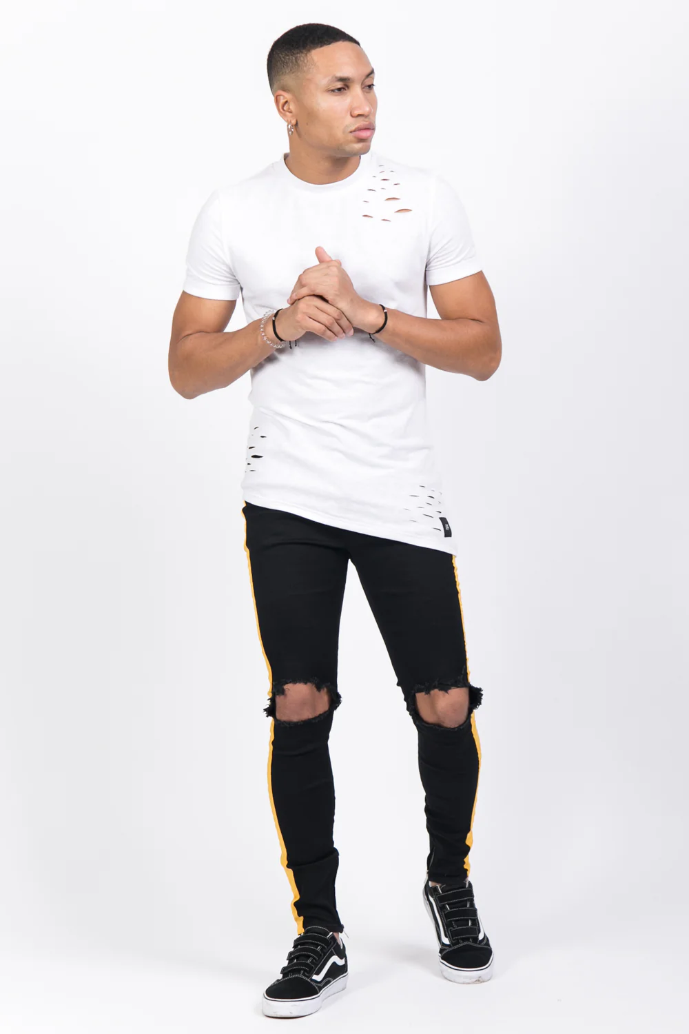 T-shirt trous asymétrique blanc - Image 2