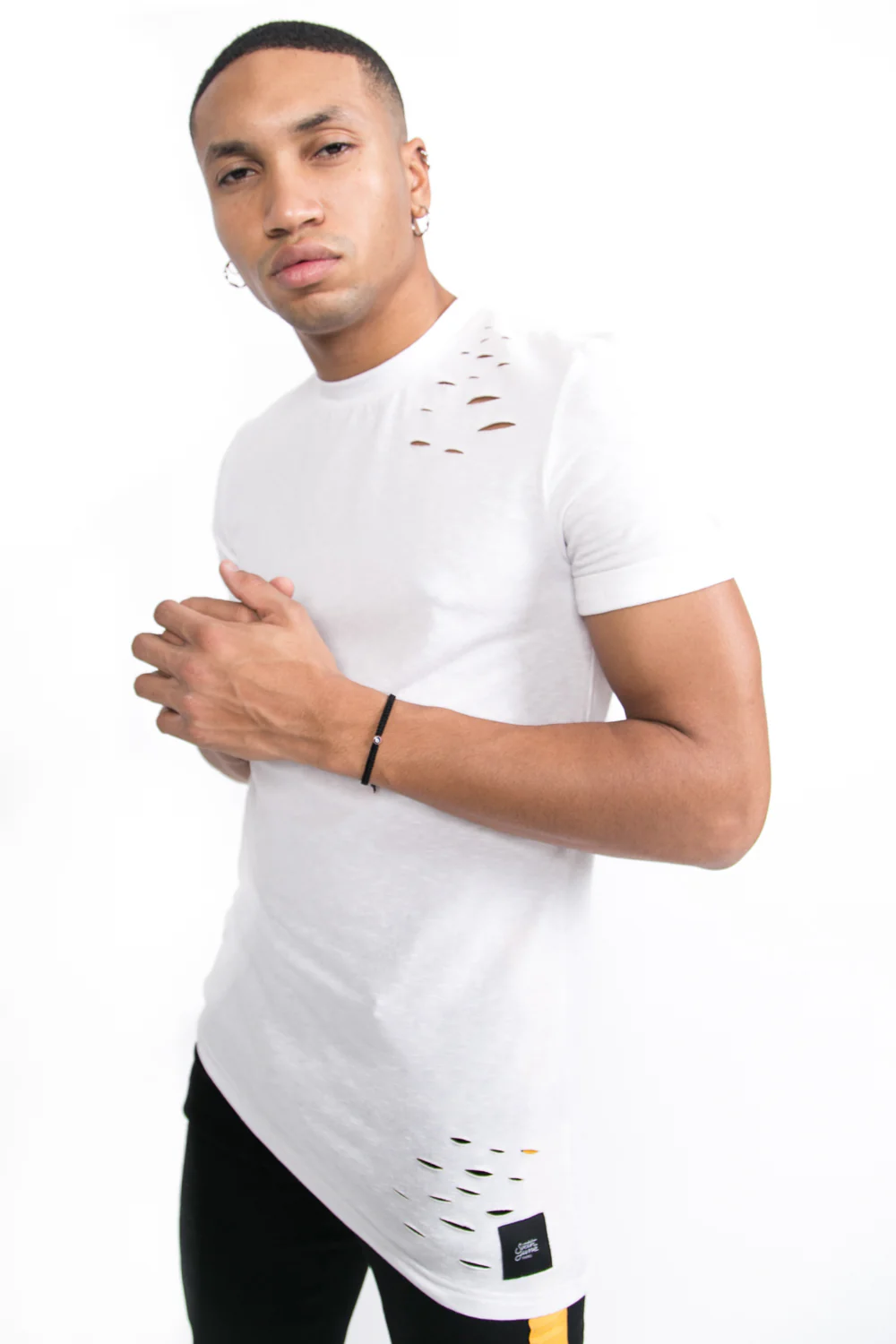 T-shirt trous asymétrique blanc - Image 5