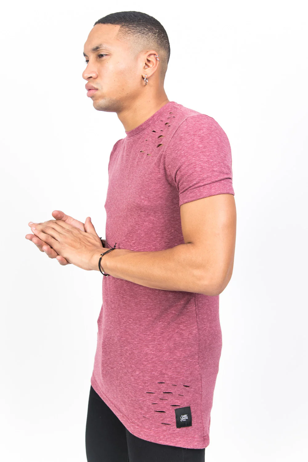 T-shirt trous asymétrique bordeaux - Image 6