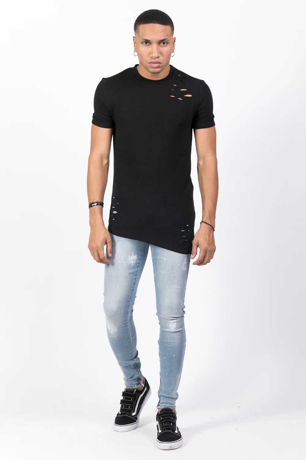 T-shirt trous asymétrique noir - Image 2