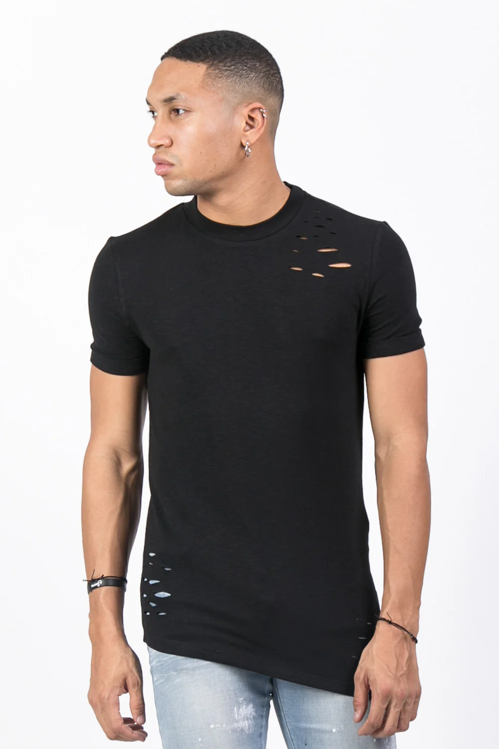 T-shirt trous asymétrique noir - Image 5