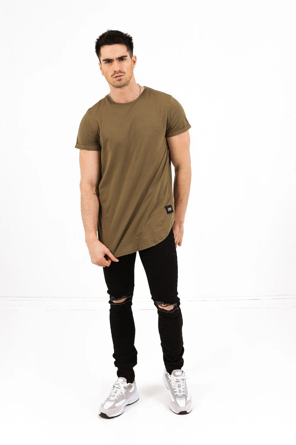T-shirt bas arrondi Vert kaki - Image 2