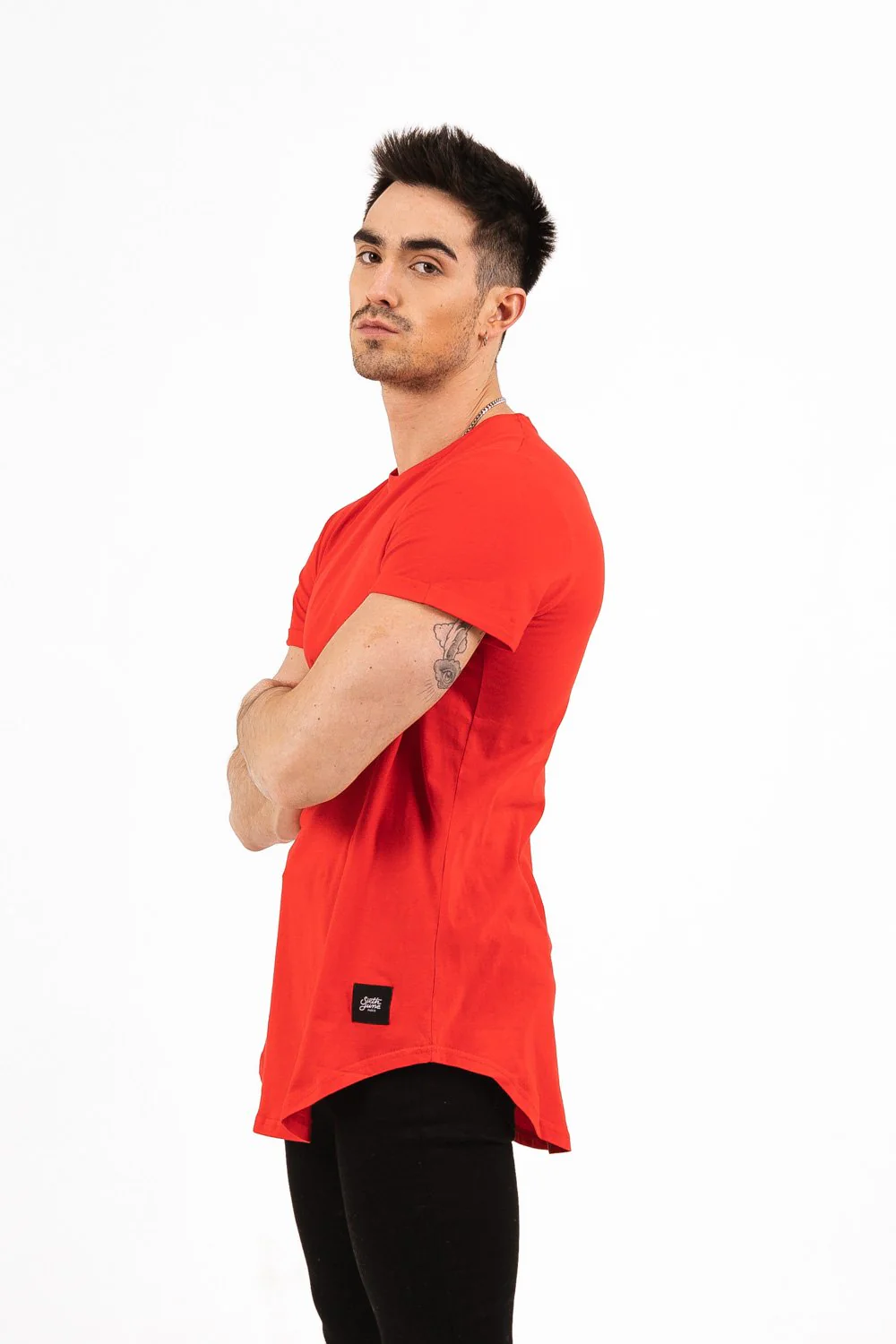 T-shirt bas arrondi Rouge - Image 3