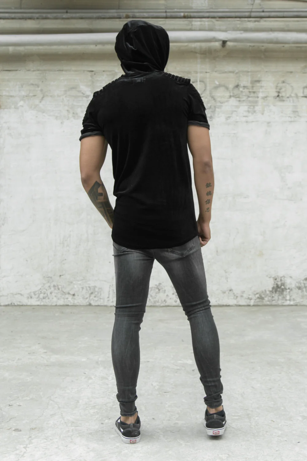 T-shirt velours biker ajusté noir - Image 3