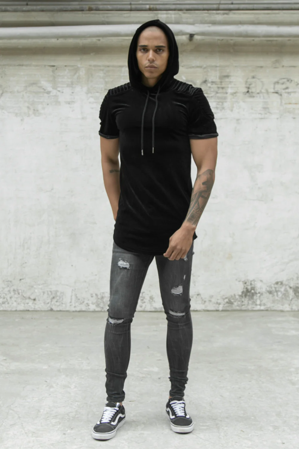 T-shirt velours biker ajusté noir - Image 4