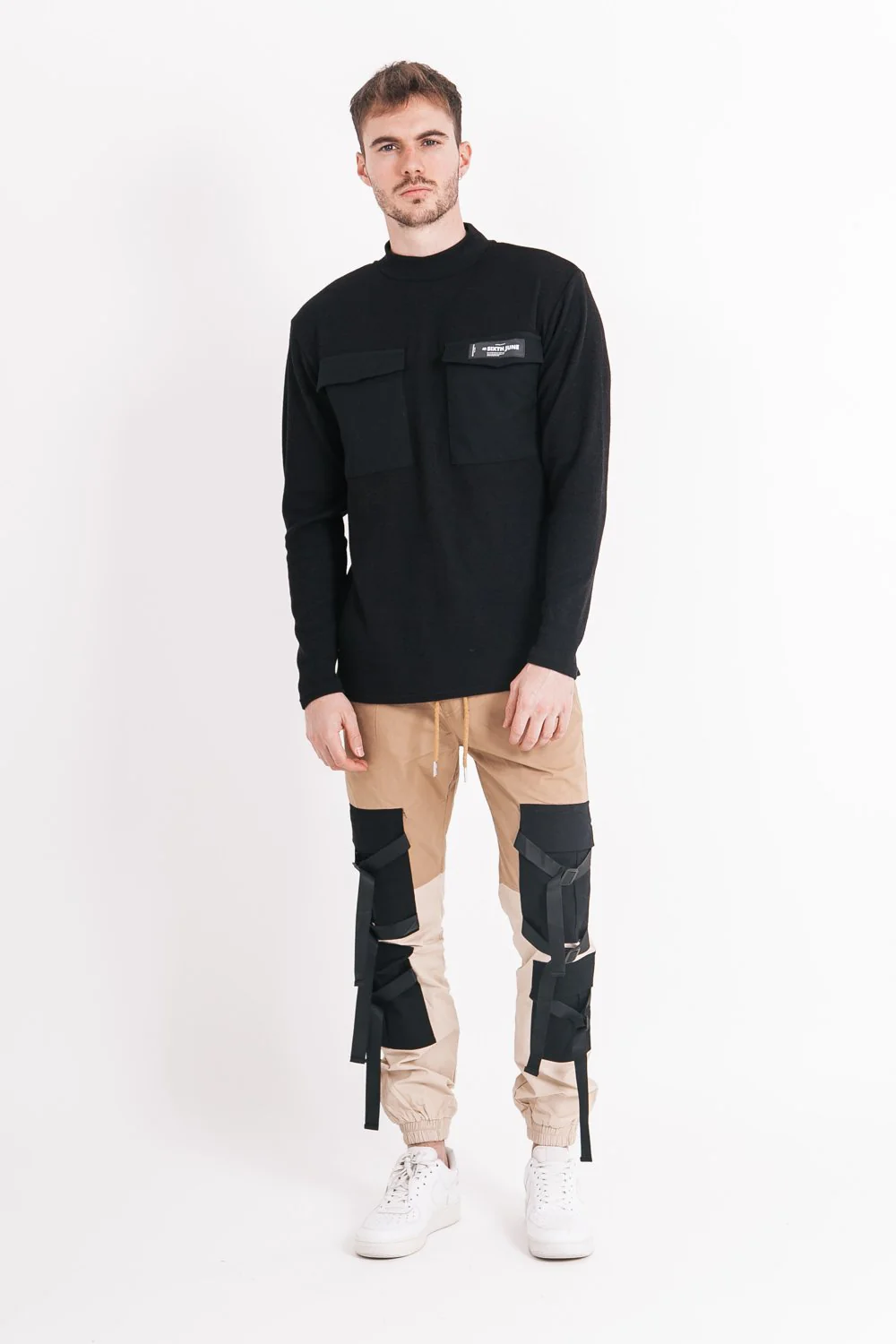 Pantalon cargo tactique empiècements sangles Beige - Image 2