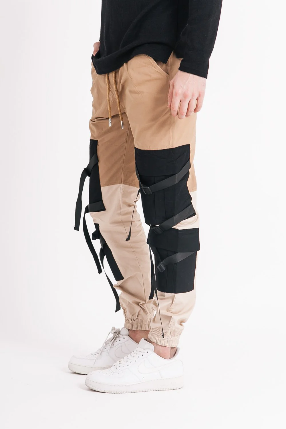 Pantalon cargo tactique empiècements sangles Beige - Image 4