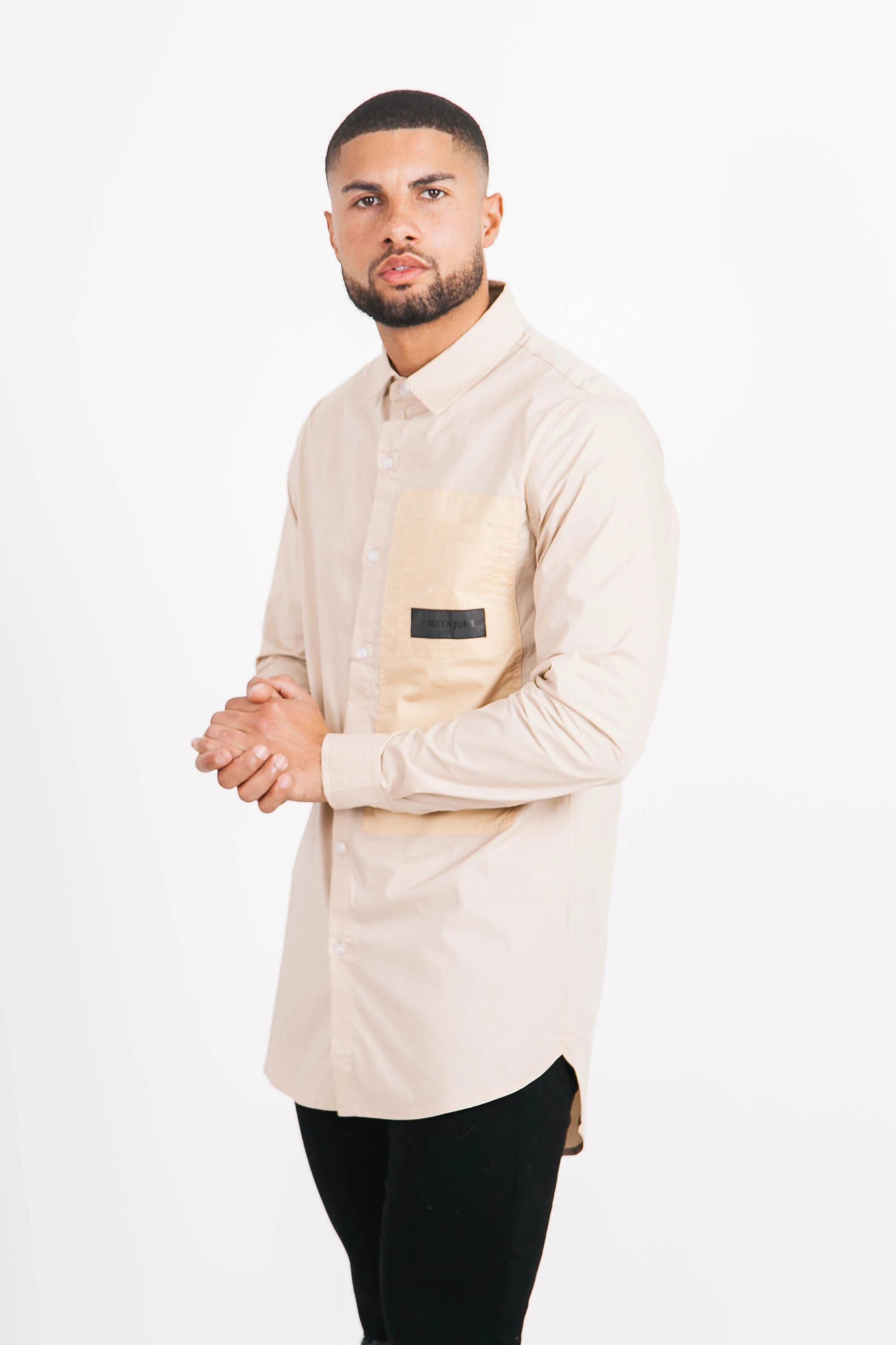 Chemise cargo bicolore beige - Image 4
