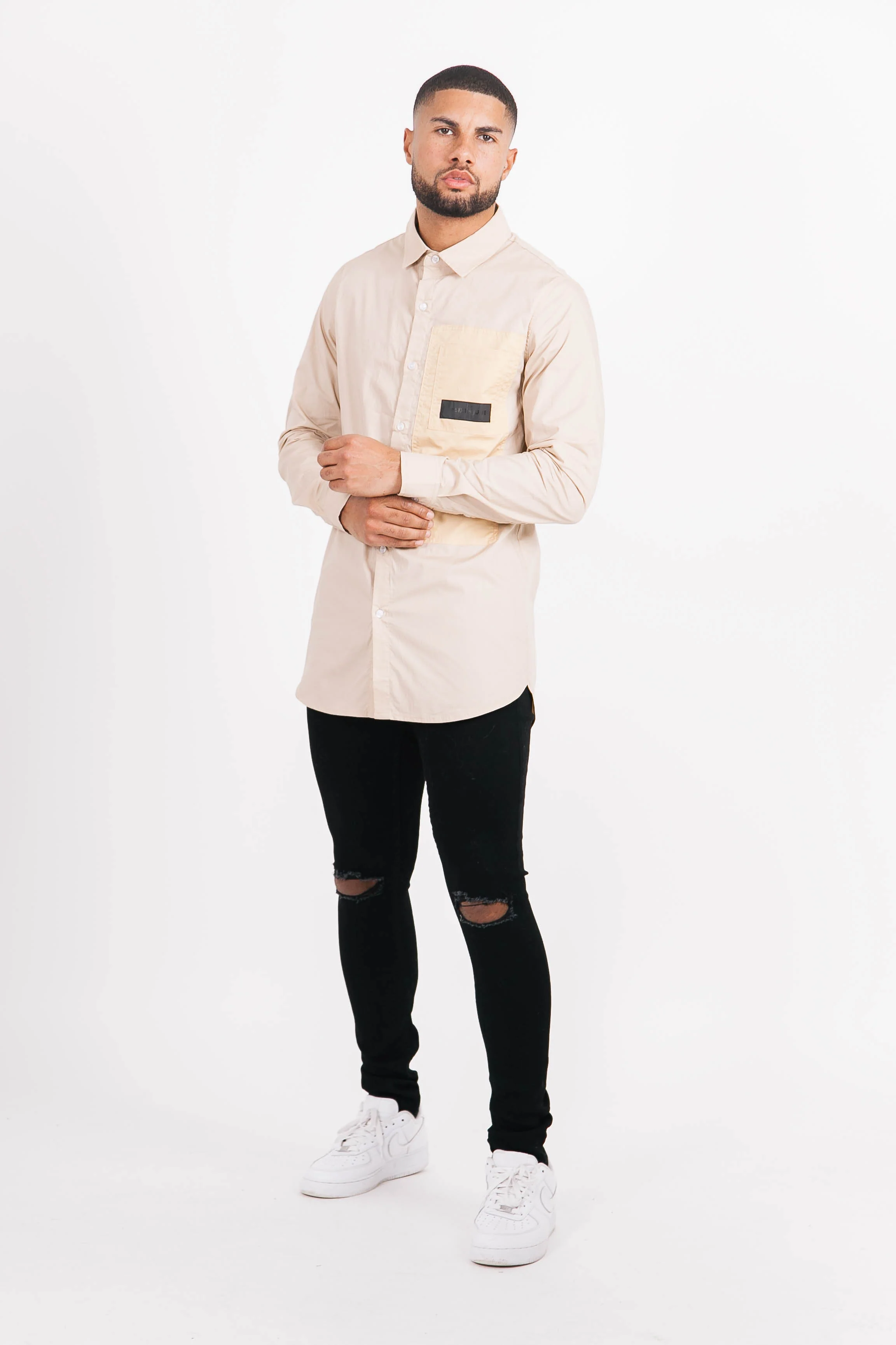 Chemise cargo bicolore beige - Image 6