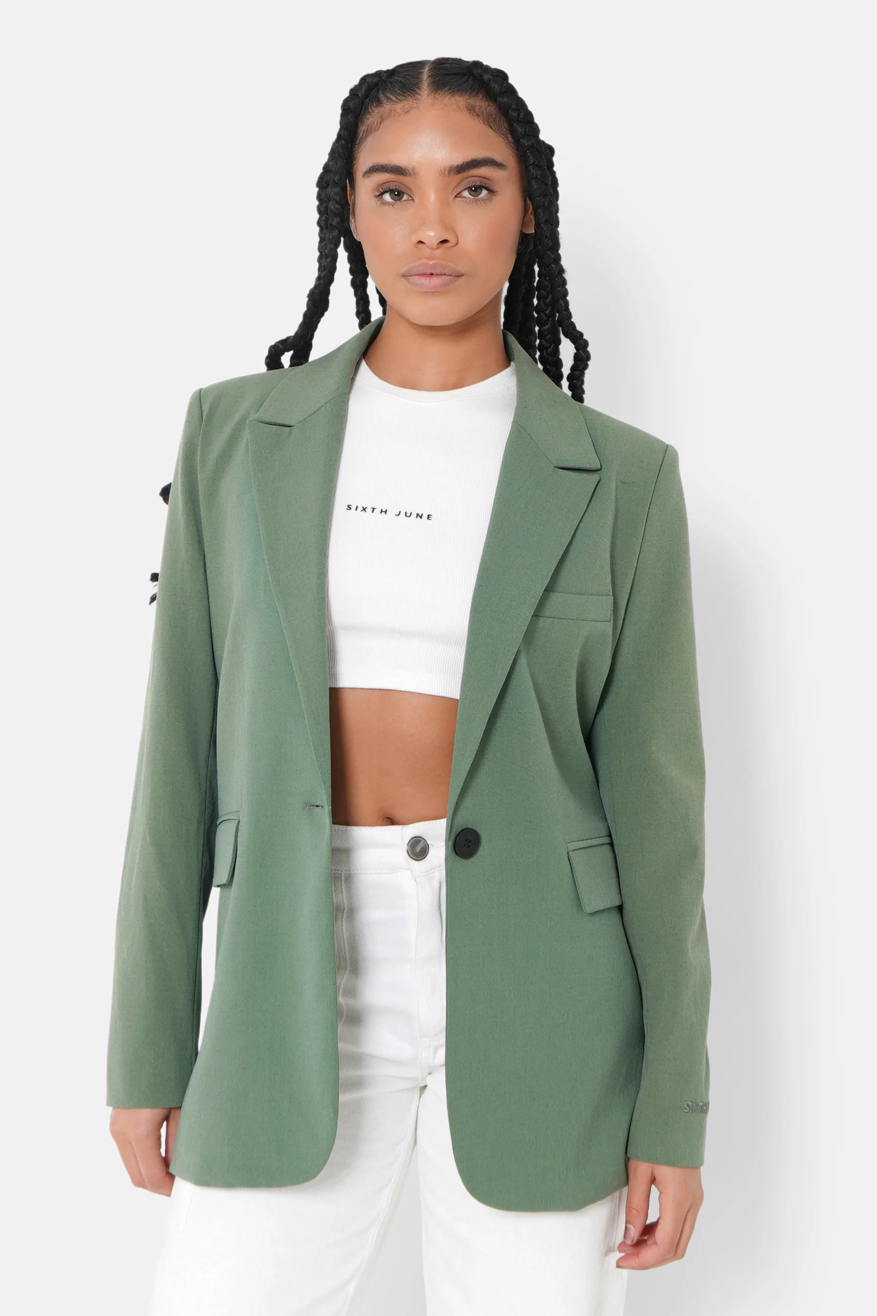 Veste blazer broderie Vert kaki
