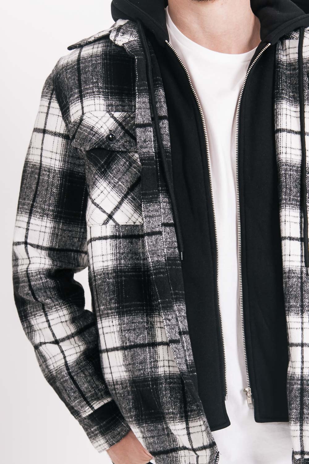 Veste capuche polaire tartan noir - Image 3