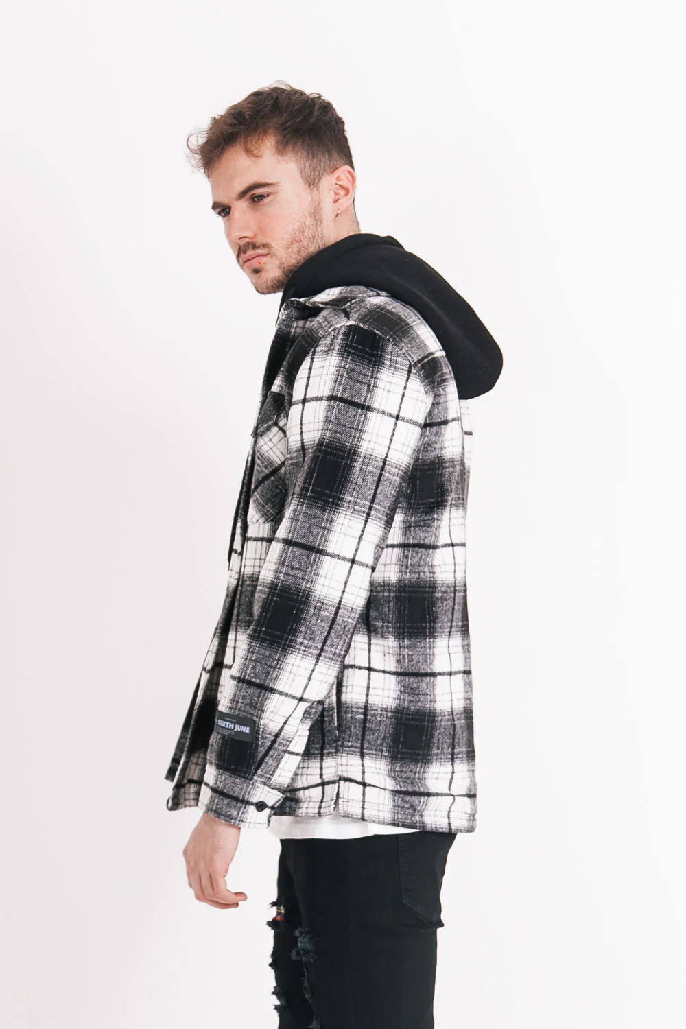 Veste capuche polaire tartan noir - Image 4