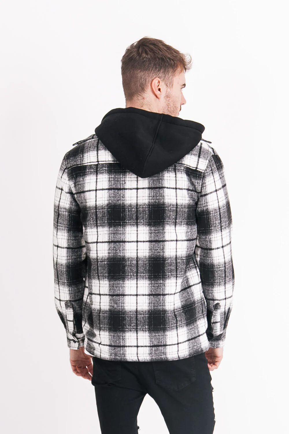 Veste capuche polaire tartan noir - Image 5