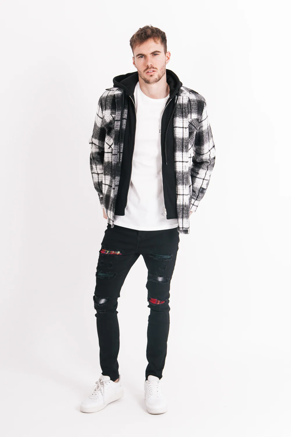 Veste capuche polaire tartan noir - Image 6