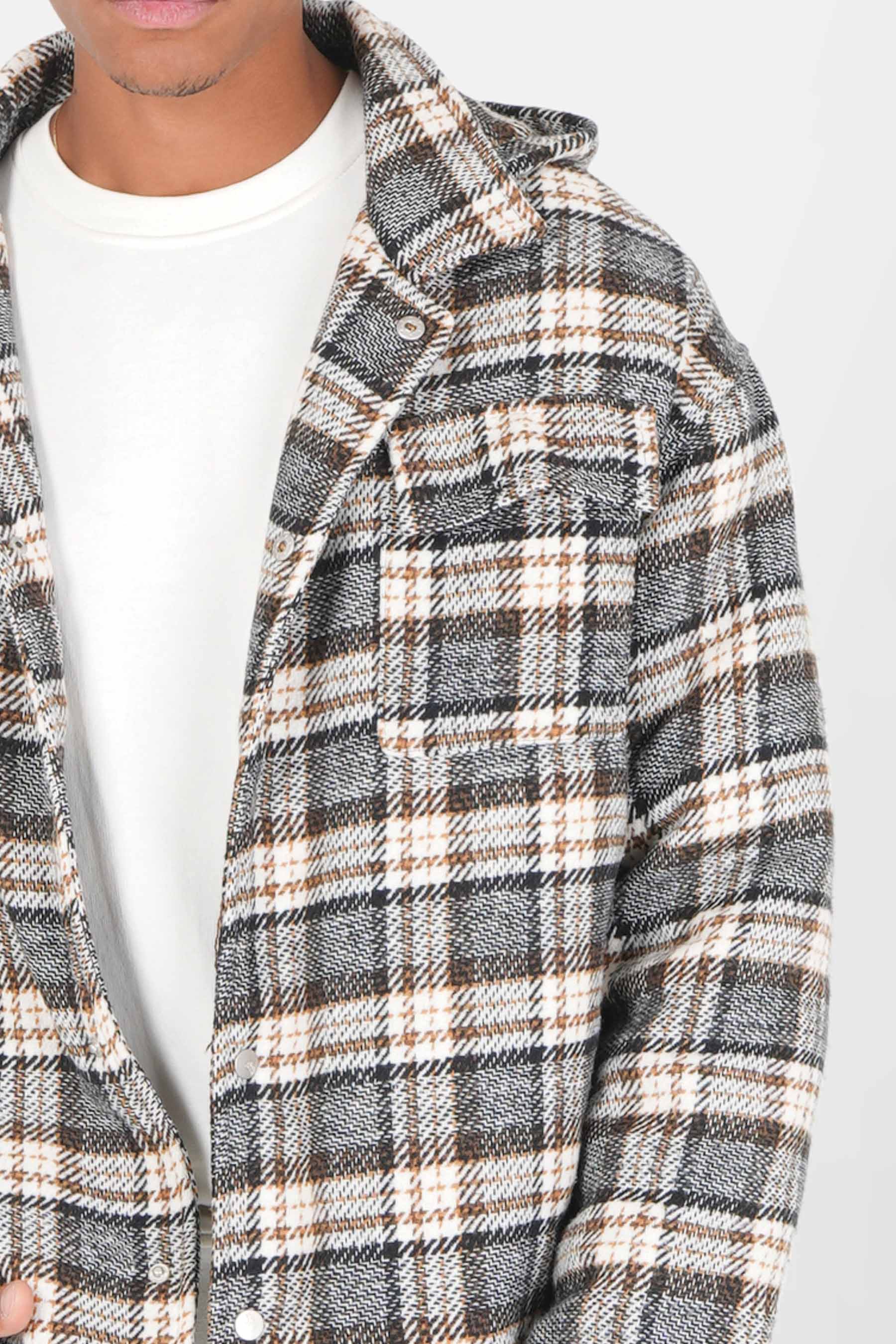 Manteau court tartan poches Marron - Image 3