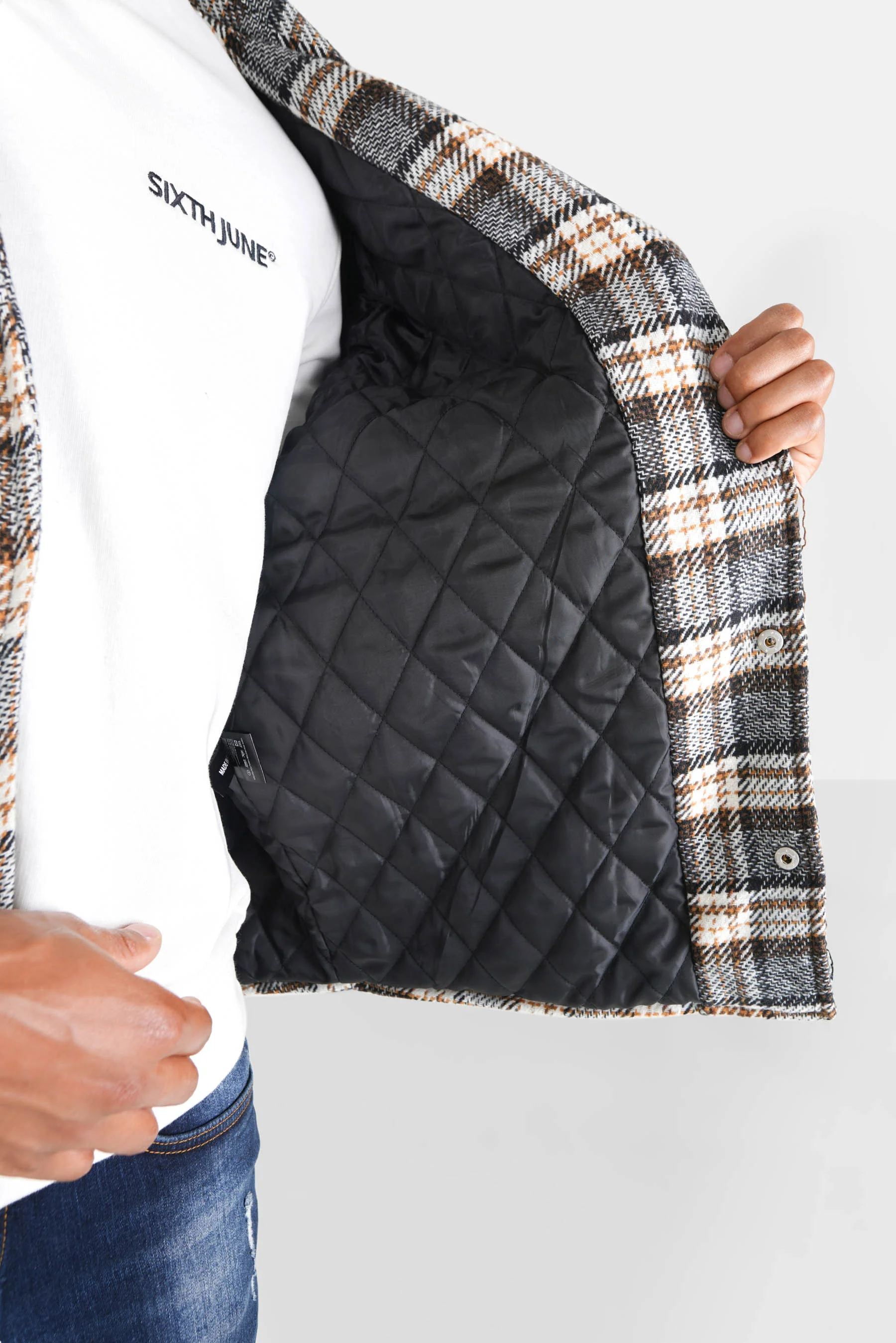 Manteau court tartan poches Marron - Image 4