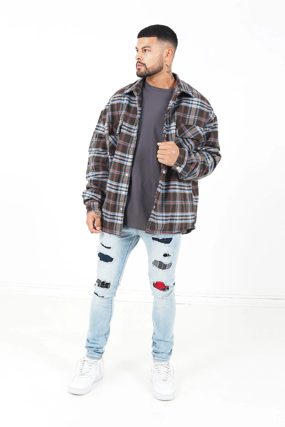Veste tartan oversize Marron foncé - Image 2