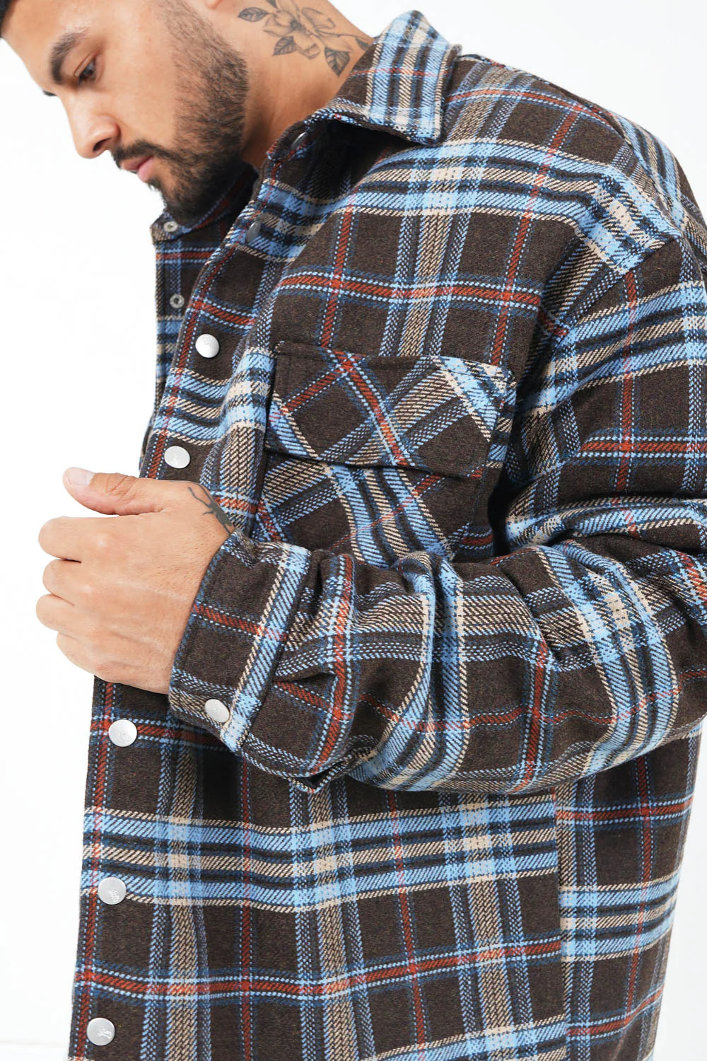 Veste tartan oversize Marron foncé - Image 3