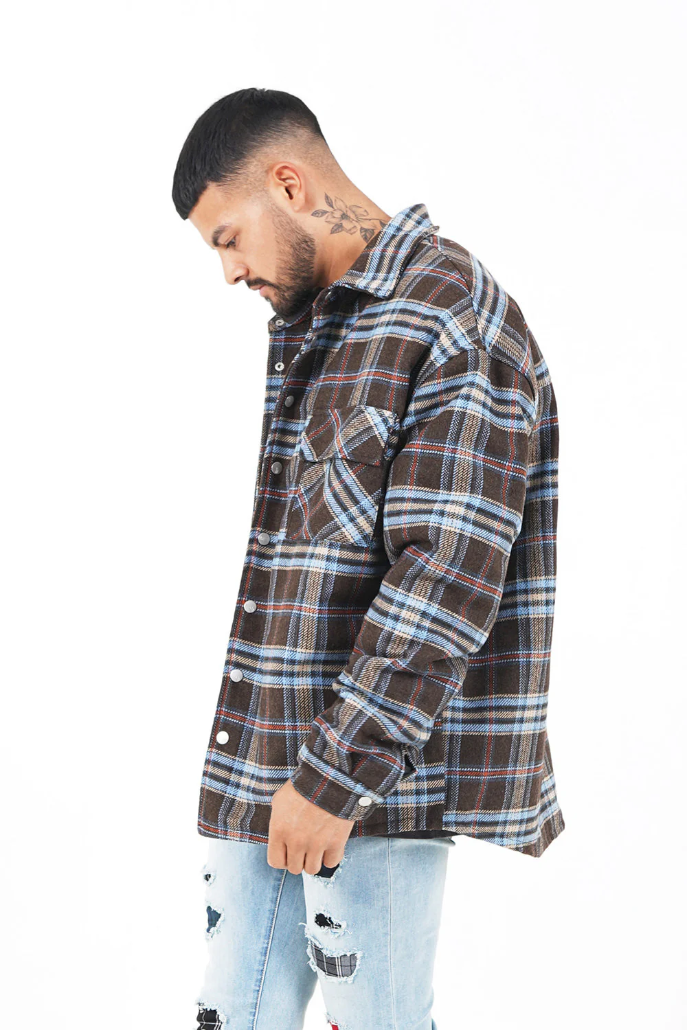 Veste tartan oversize Marron foncé - Image 4