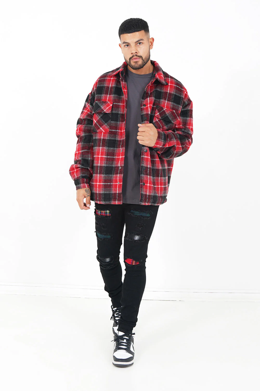 Veste tartan oversize Rouge - Image 2