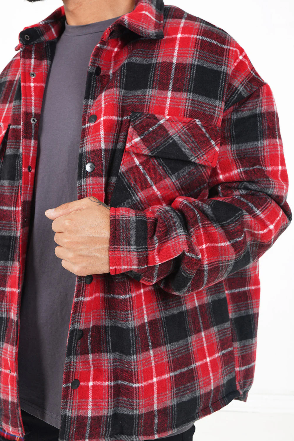 Veste tartan oversize Rouge - Image 3