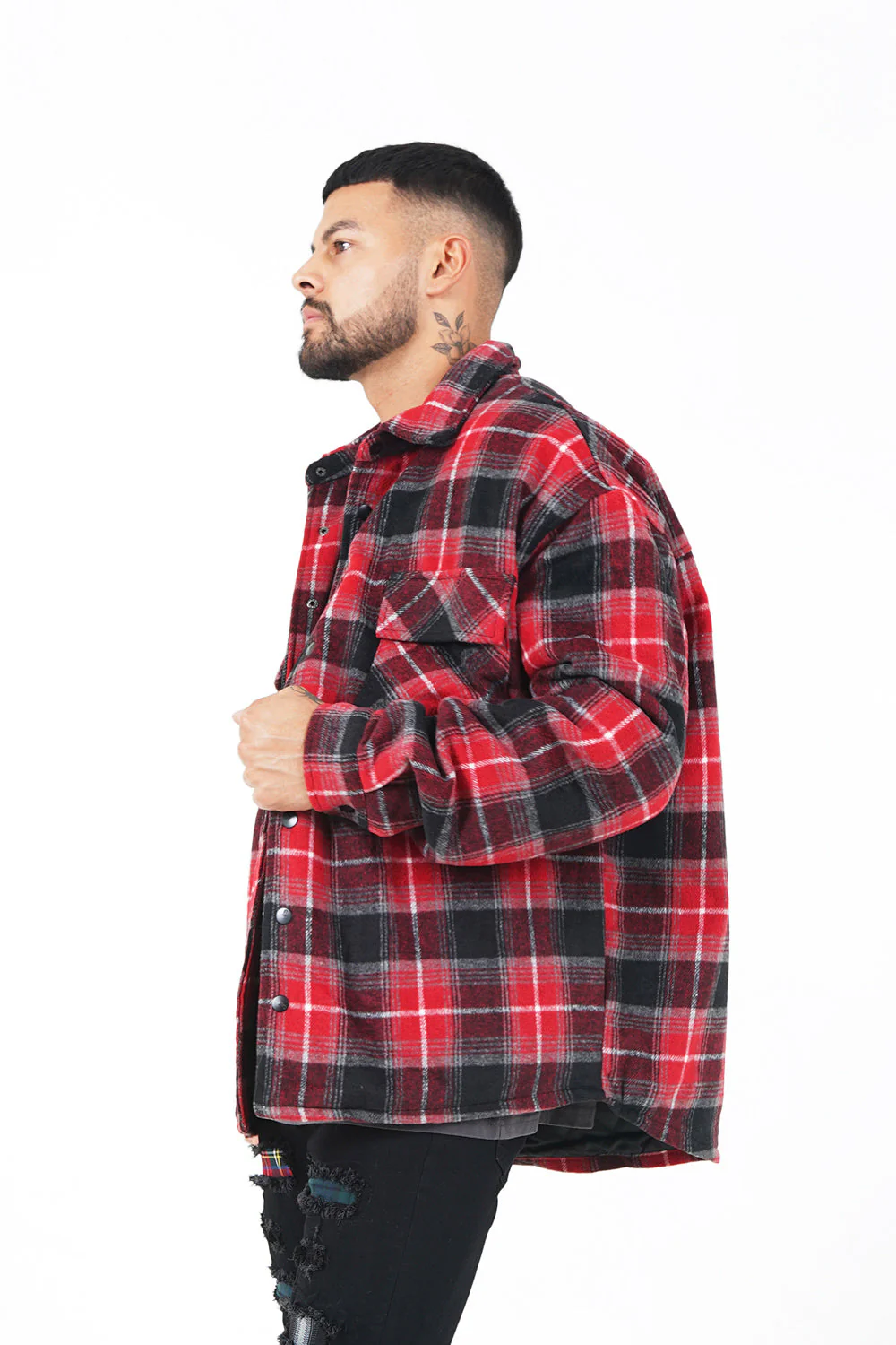 Veste tartan oversize Rouge - Image 4