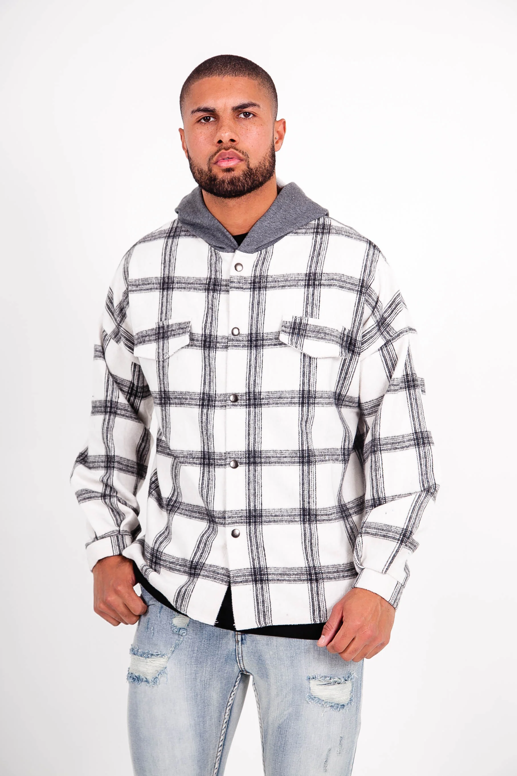 Chemise tartan capuche blanc - Image 2