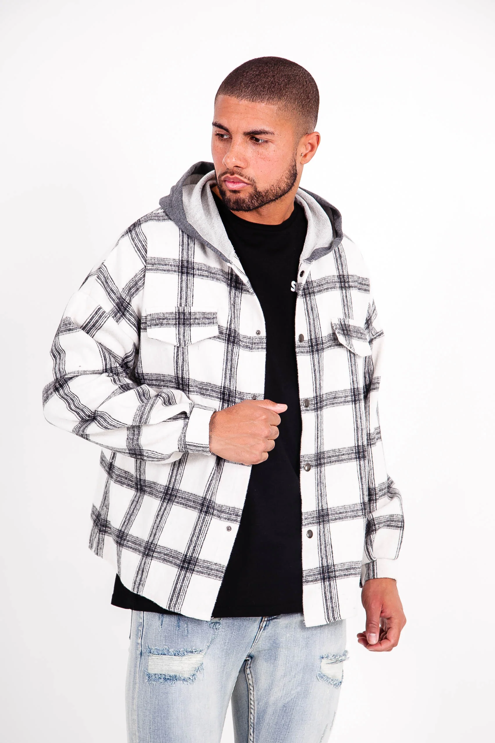 Chemise tartan capuche blanc - Image 4